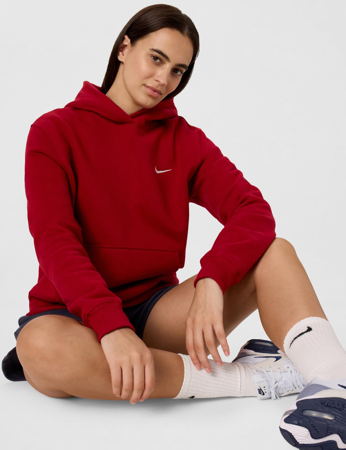 Nike Women's Studio Fleece Pullover Hoodie, Tough Red/Sail, Medium