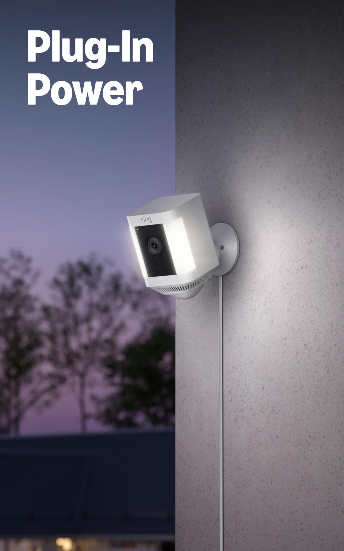 Ring Spotlight Cam Plus, Plug-In (newest model), Home or business security with HD video, Two-Way Talk, Color Night Vision, and Security Siren, White