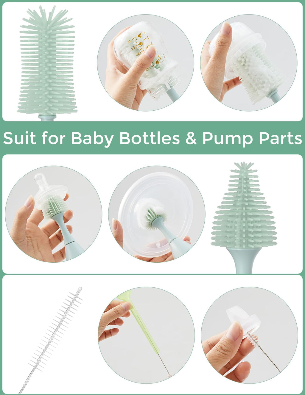 Momcozy Baby Bottle Brush Kit, Push-Press Foam Design, Green