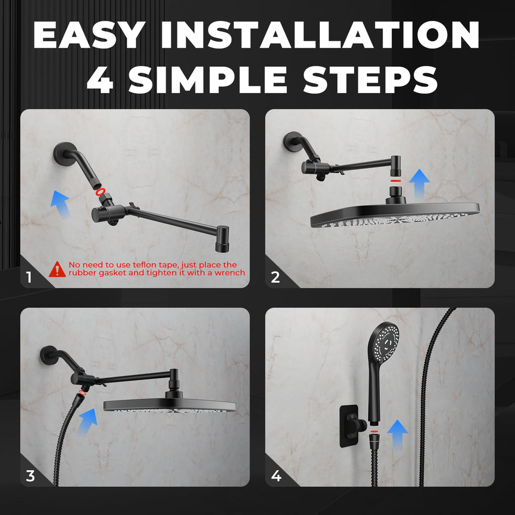 Seacity Black Rain Shower Head with Handheld Shower Head, 5 Spray Modes