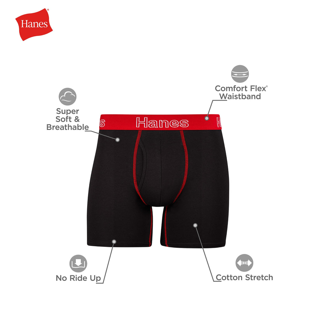 Hanes Men's Underwear Boxer Briefs Pack, Moisture-Wicking Underwear, Stretch-Cotton Boxer Briefs, 6-Pack