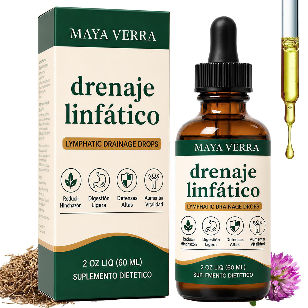 SOURPLUS Maya Verra Drenaje LinfáTico Gotas, Lymphatic Drainage Drops, Full Body Detox & Cleanse, Immune Support, Reduce Bloating, Vegan, Non-GMO (60ml) (1)