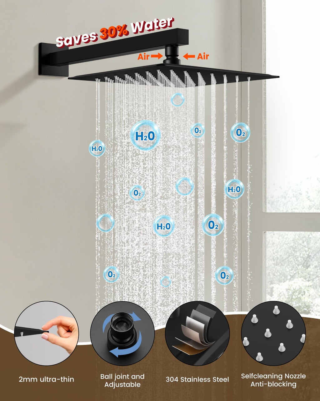 gotonovo Shower Faucet Set with Handheld Spray Matte Black,10'' Head