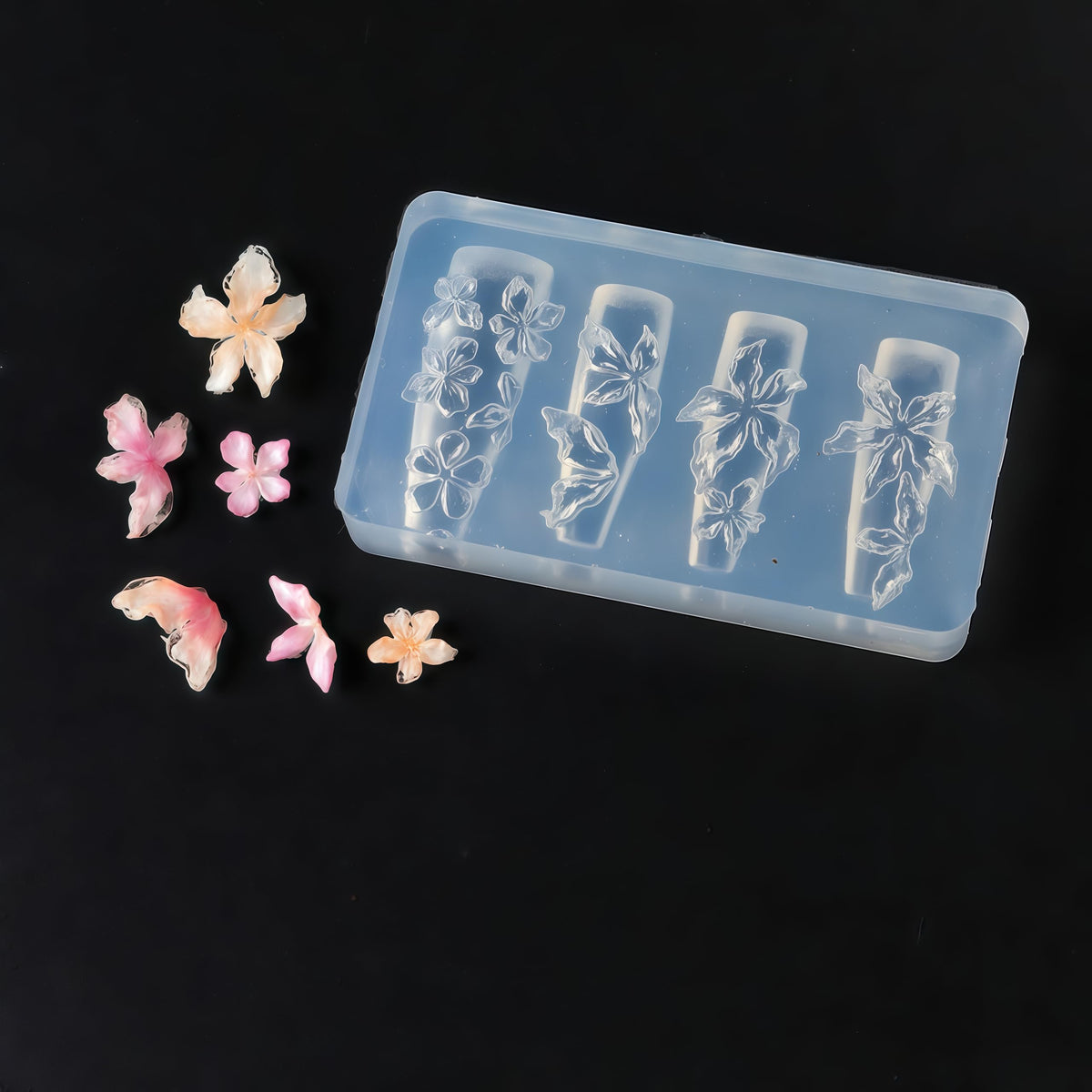 Pizadix 2 Pcs Flower Silicone Nail Art Molds for Women Resin Nail Design