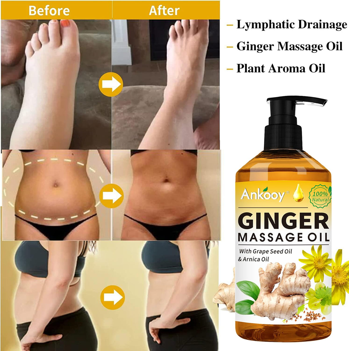 3 Pack Massage Oil for Massage Therapy,Sore Muscle Arnica Oil & Relaxing Lavender Oil & Ginger Oil Lymphatic Drainage & Massage Ball,Massage Kit Gifts for Women Men,Spa Gifts Birthday Gifts for Women