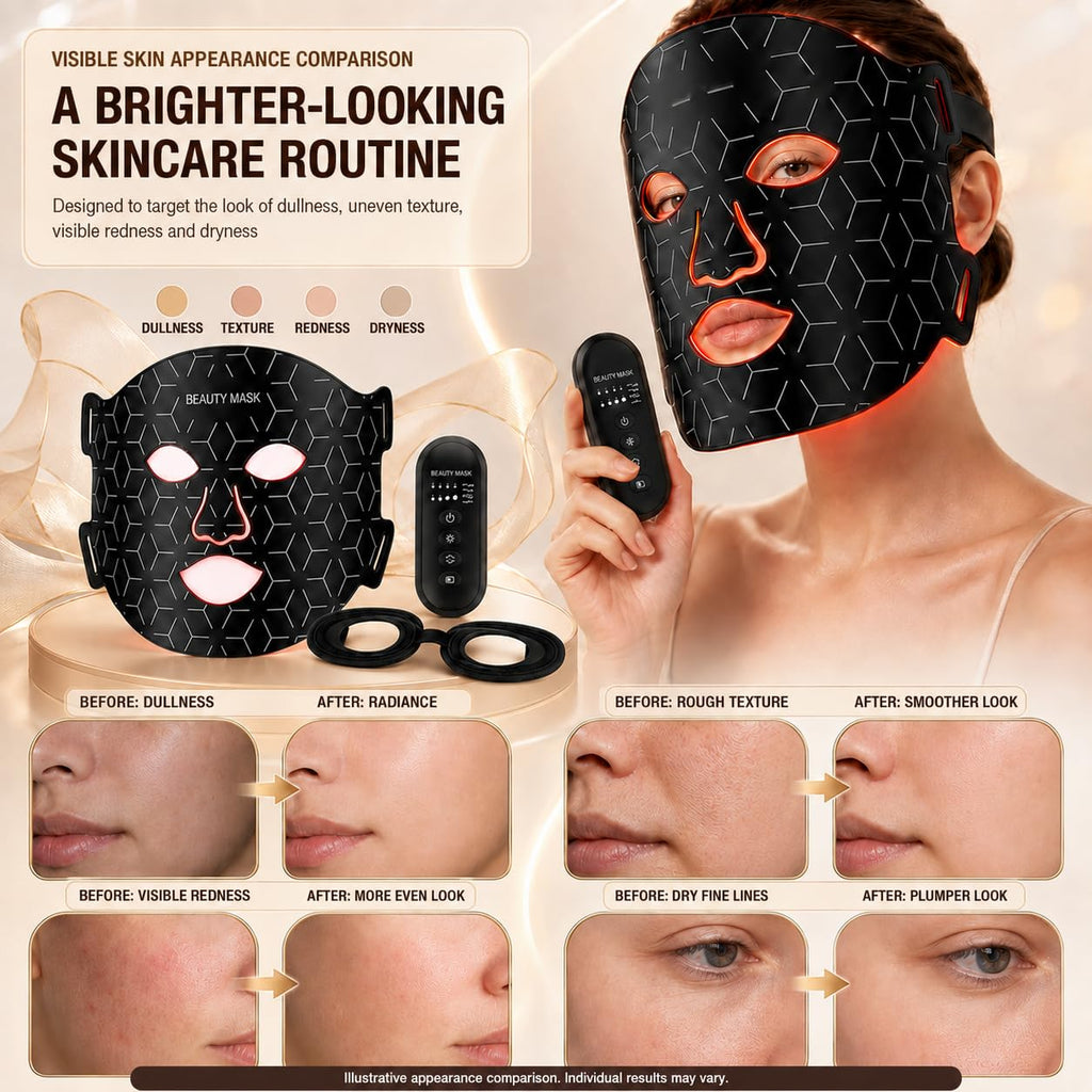 shalaker Red Light Therapy Face Mask, 7 Colors LED with 850NM NIR, Photon Skin Rejuvenation, Bendable and Portable, 240 LEDs