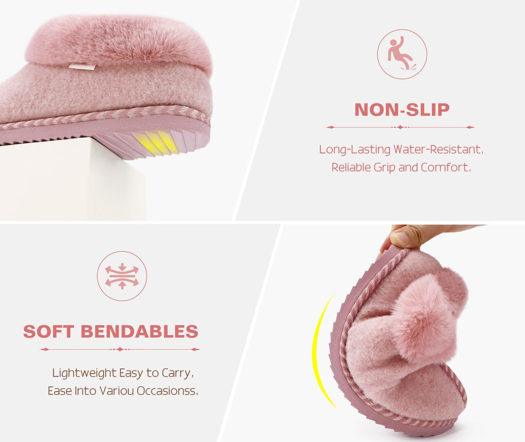 COFACE Women Bootie Slippers with Faux Fur Shearling Fluff Fuzzy Warm Collar Cuff Comfortable Cloud Memory Foam Cute Cozy Comfy Felt Upper for 2026 Winter Bedroom House Home Outdoor Pink Size 8.5