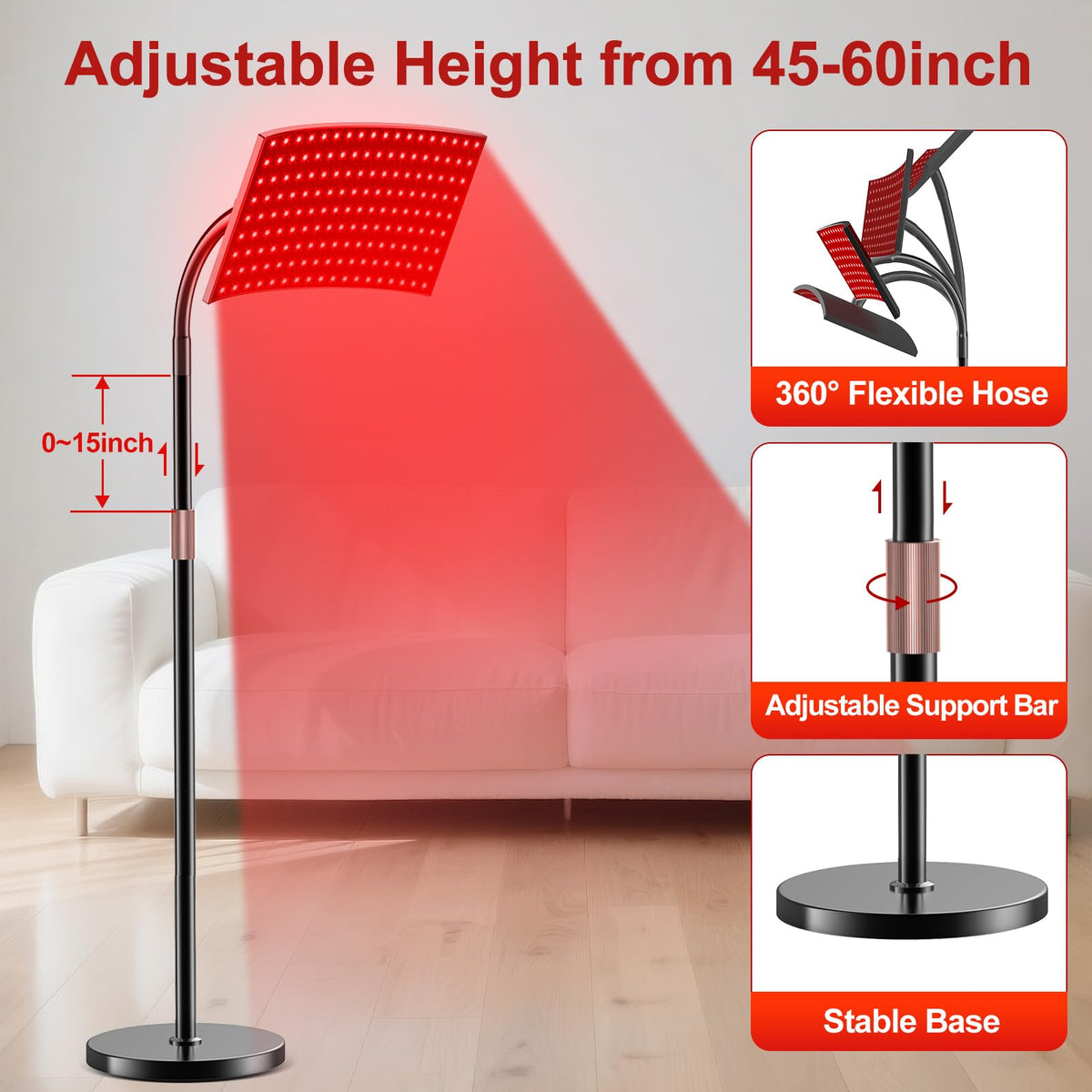 Red Light Therapy for Body Face, Infrared Light Therapy Lamp with Adjustable Stand, 660nm and 850nm Near Infrared LED Lights Panel, Red Infrared Lamp for Full Body