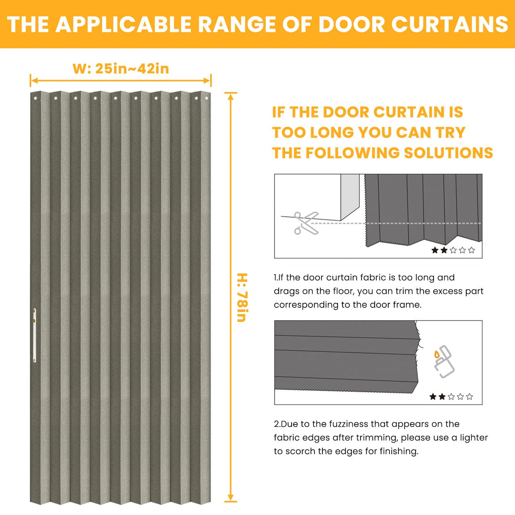 AJAZZ Blackout Accordion Door Magnetic Door Curtain Folding Closet Doors Curtain Invisible for Bedroom Room Living Room Doorway, Grey 42" W x 78" L, 1 Panel