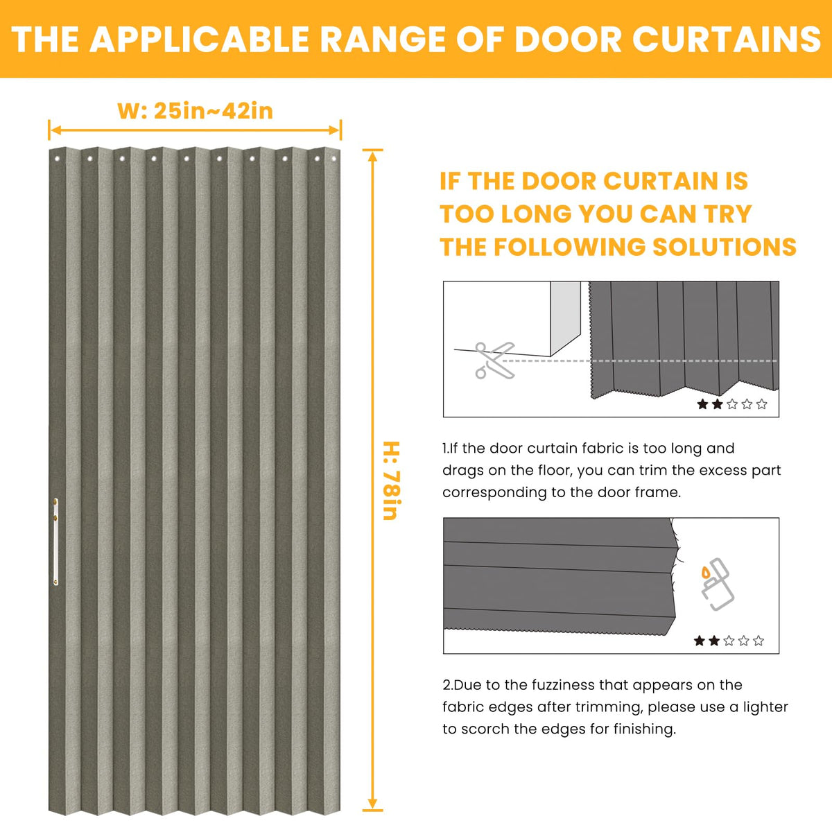 AJAZZ Blackout Accordion Door Magnetic Door Curtain Folding Closet Doors Curtain Invisible for Bedroom Room Living Room Doorway, Grey 42" W x 78" L, 1 Panel