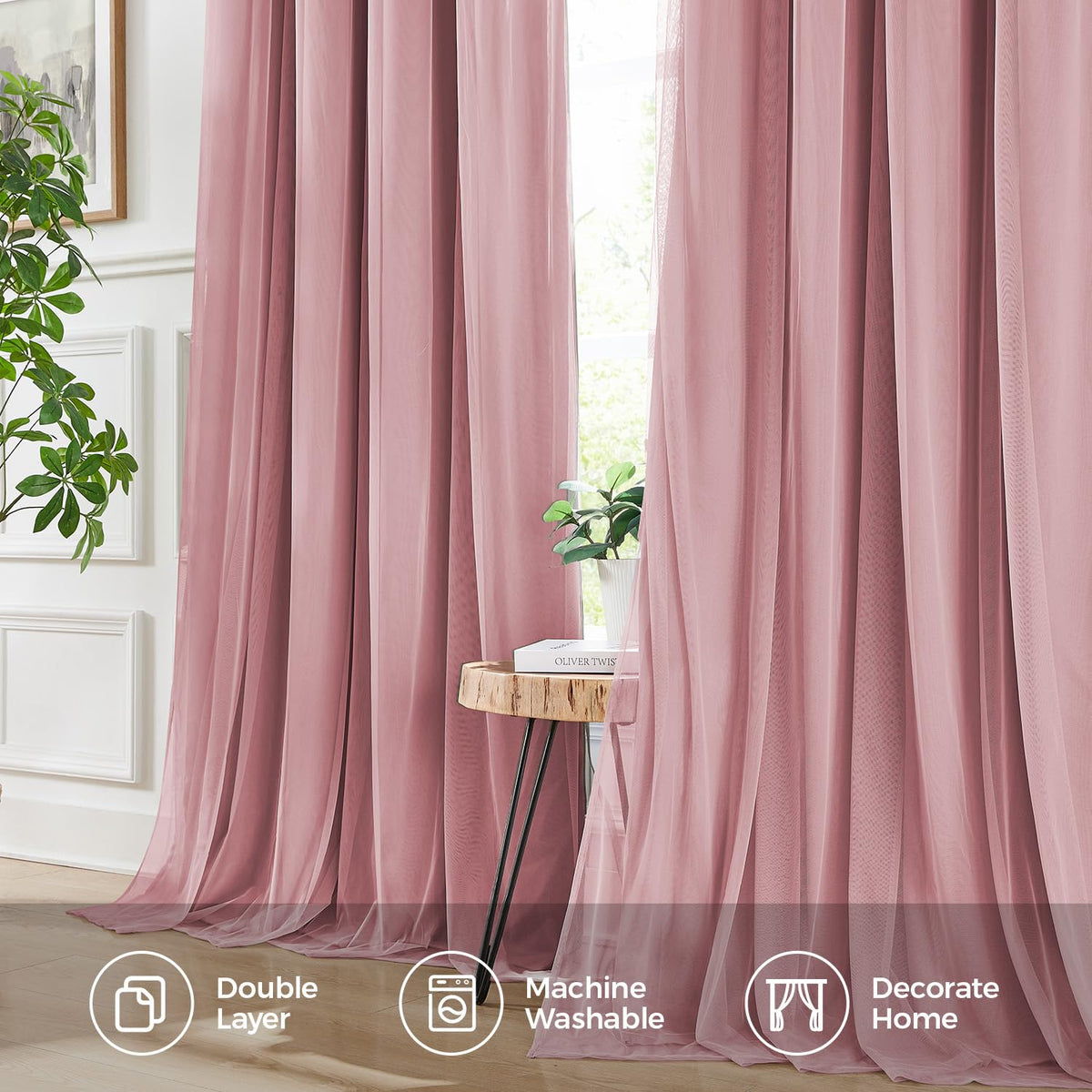 Swandream 100% Blackout Curtains for Bedroom, Double Layer Pink 84" L