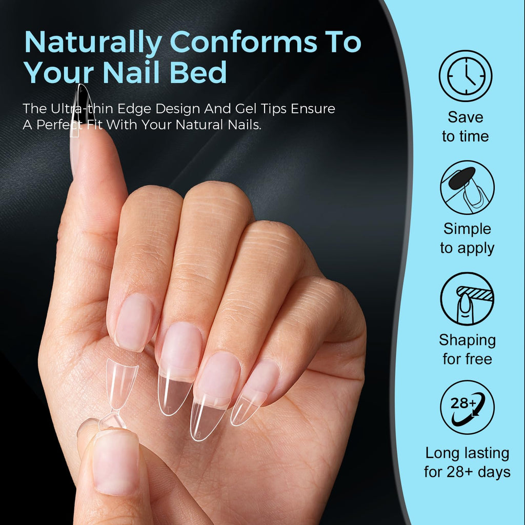 TOMICCA Medium Almond Nail Tips 504PCS, 12 Sizes Half Cover Acrylic Nails