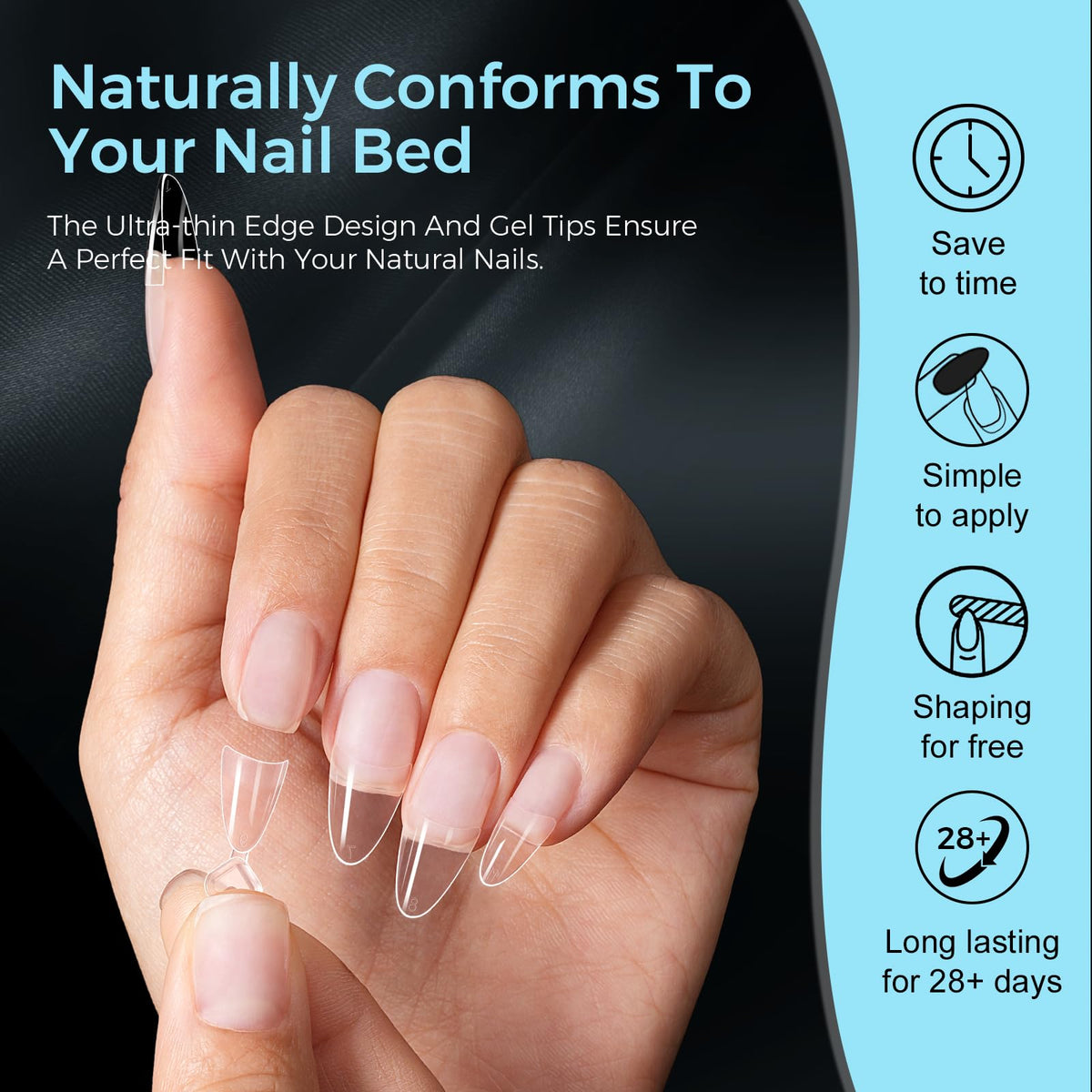 TOMICCA Medium Almond Nail Tips 504PCS, 12 Sizes Half Cover Acrylic Nails