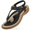 Littleplum Womens Sandals Arch Support Slingback Rhinestone Dressy Sandals Comfort Summer Shoes Ankle Strap Elastic Flats for Beach Walking Elegant Black Size 8
