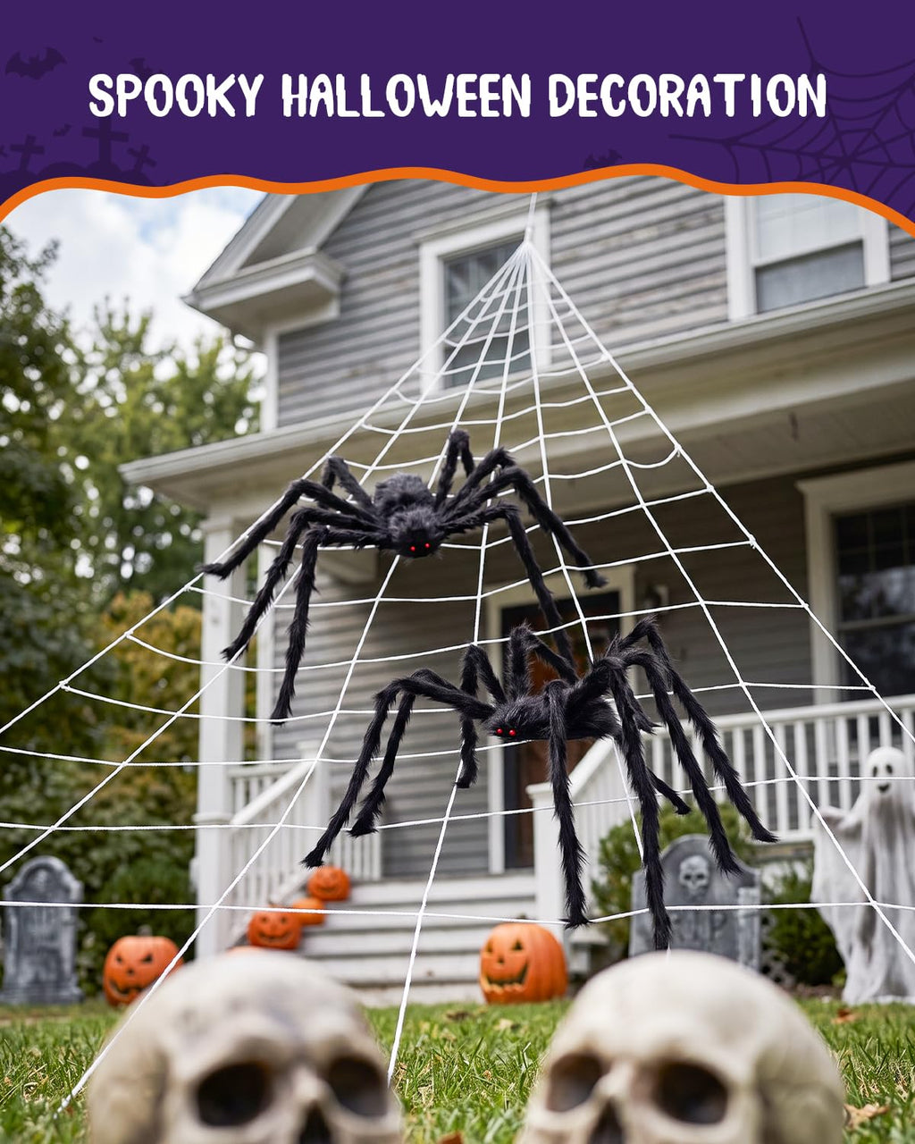 F-TECK 2 Pack 5 Ft Giant Black Spiders for Outdoor Halloween Decorations