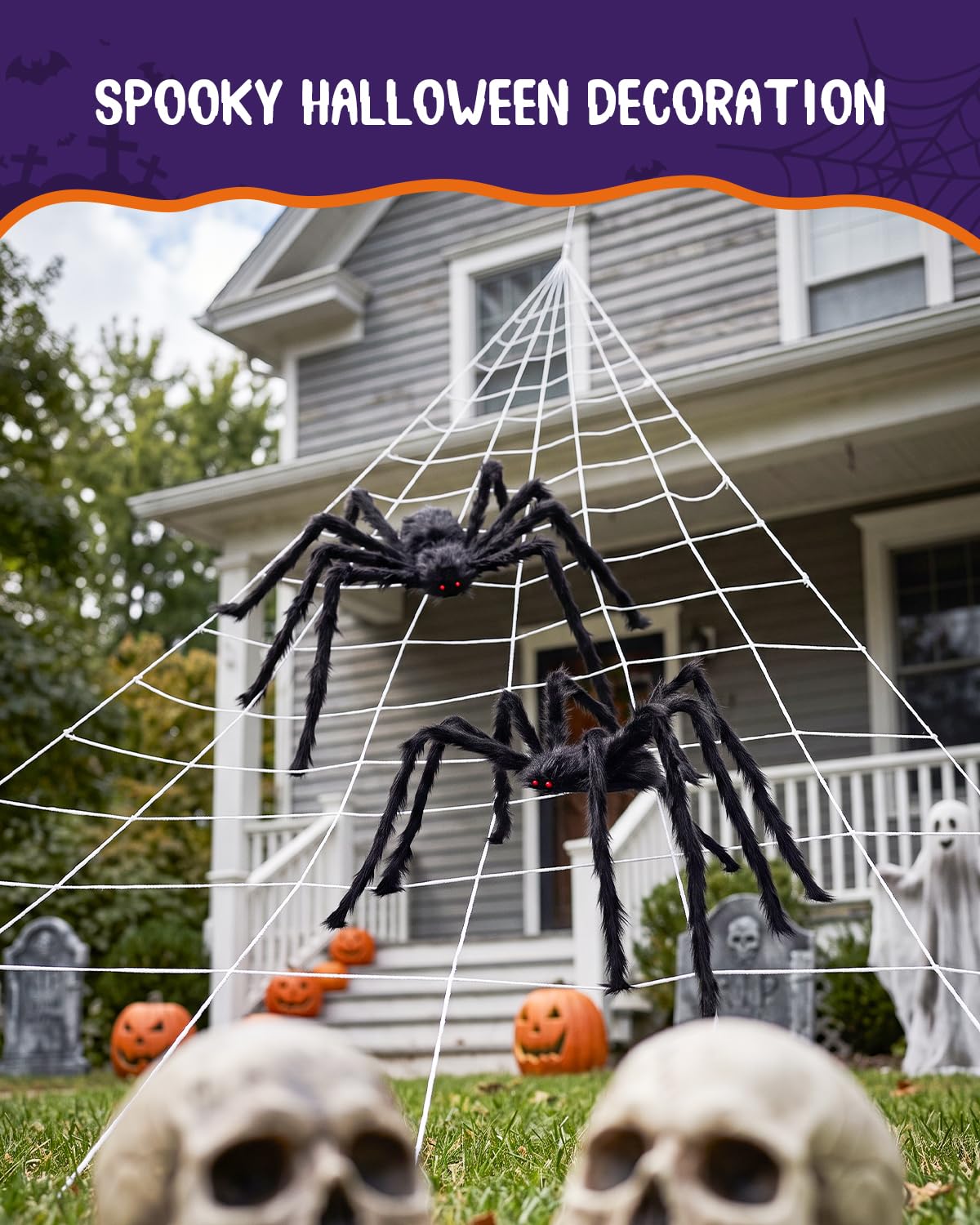 F-TECK 2 Pack 5 Ft Giant Black Spiders for Outdoor Halloween Decorations