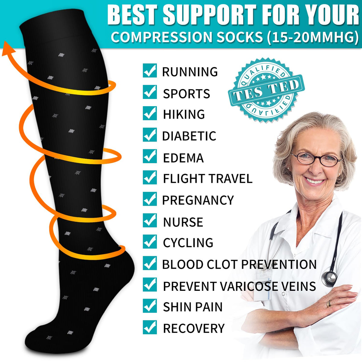 Copper Compression Socks for Women & Men (6 pairs) - Best Support for Nurses, Running, Hiking, Recovery