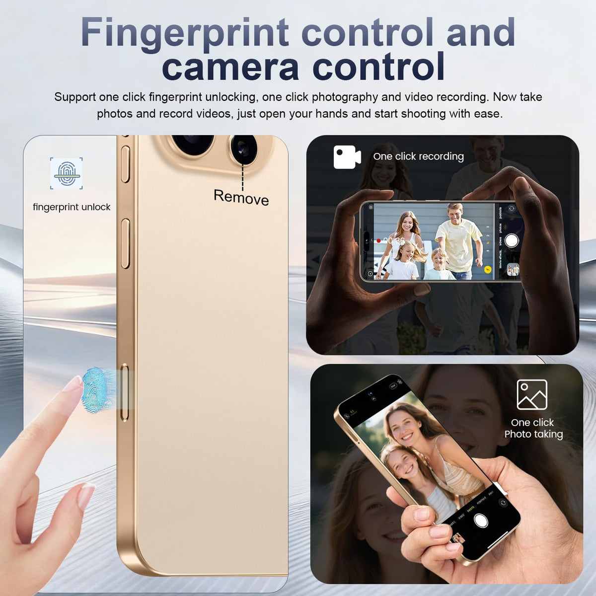 Nawfait 16 PM Smartphone Unlocked Cell Phone, 6.99“ HD Screen5G Phone, 16+512GB phoneunlocked, Android 14.0, 68+108MP Zoom Camera, Fingerprint Button Unlock-and take Photos (Gold)