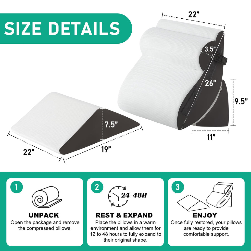 Bambulex 4PCS Wedge Pillow Set for After Surgery, White/Grey