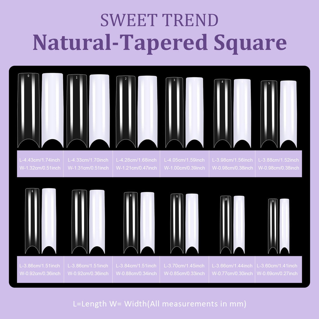 Fake Nail Tips White Clear: 480Pcs 12 Sizes Tapered Square Acrylic Nail Tip