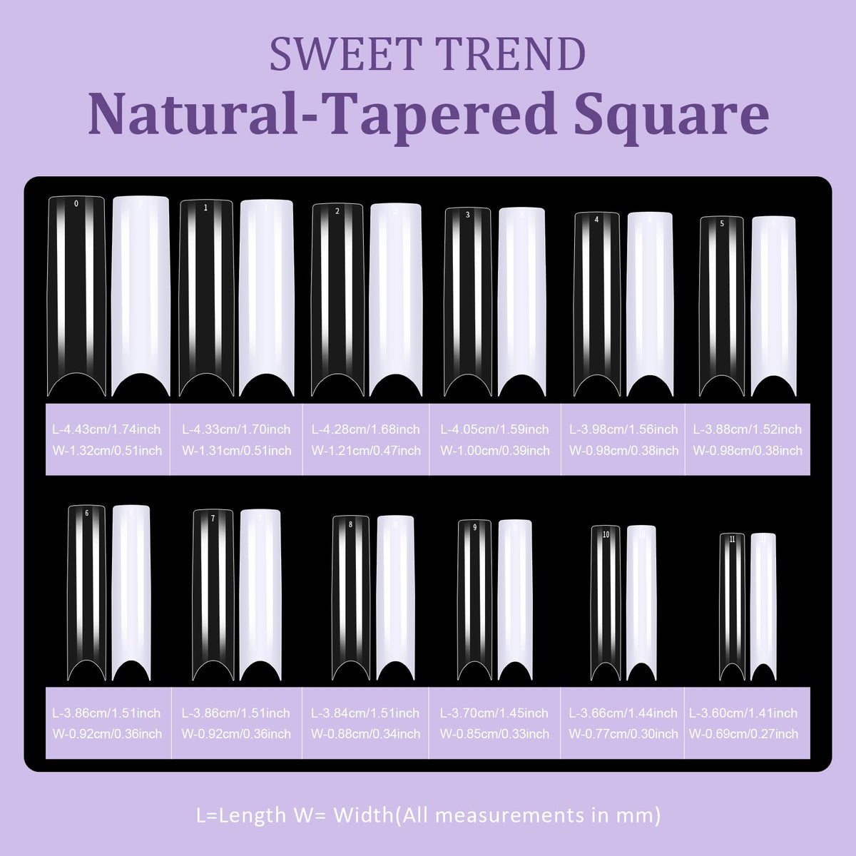 Fake Nail Tips White Clear: 480Pcs 12 Sizes Tapered Square Acrylic Nail Tip