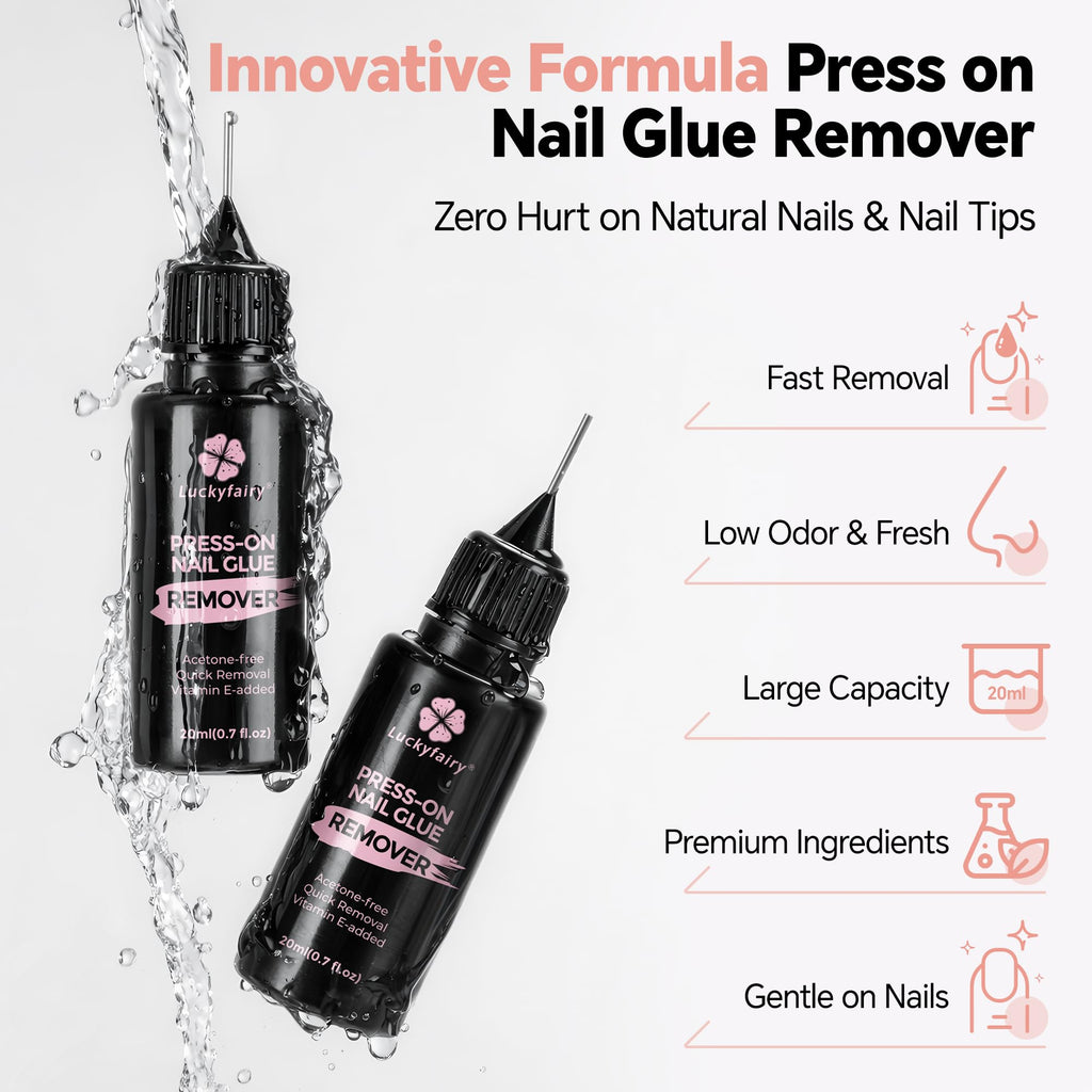 Luckyfairy Nail Glue Remover 20ml*2pcs for Press Ons Pinpoint