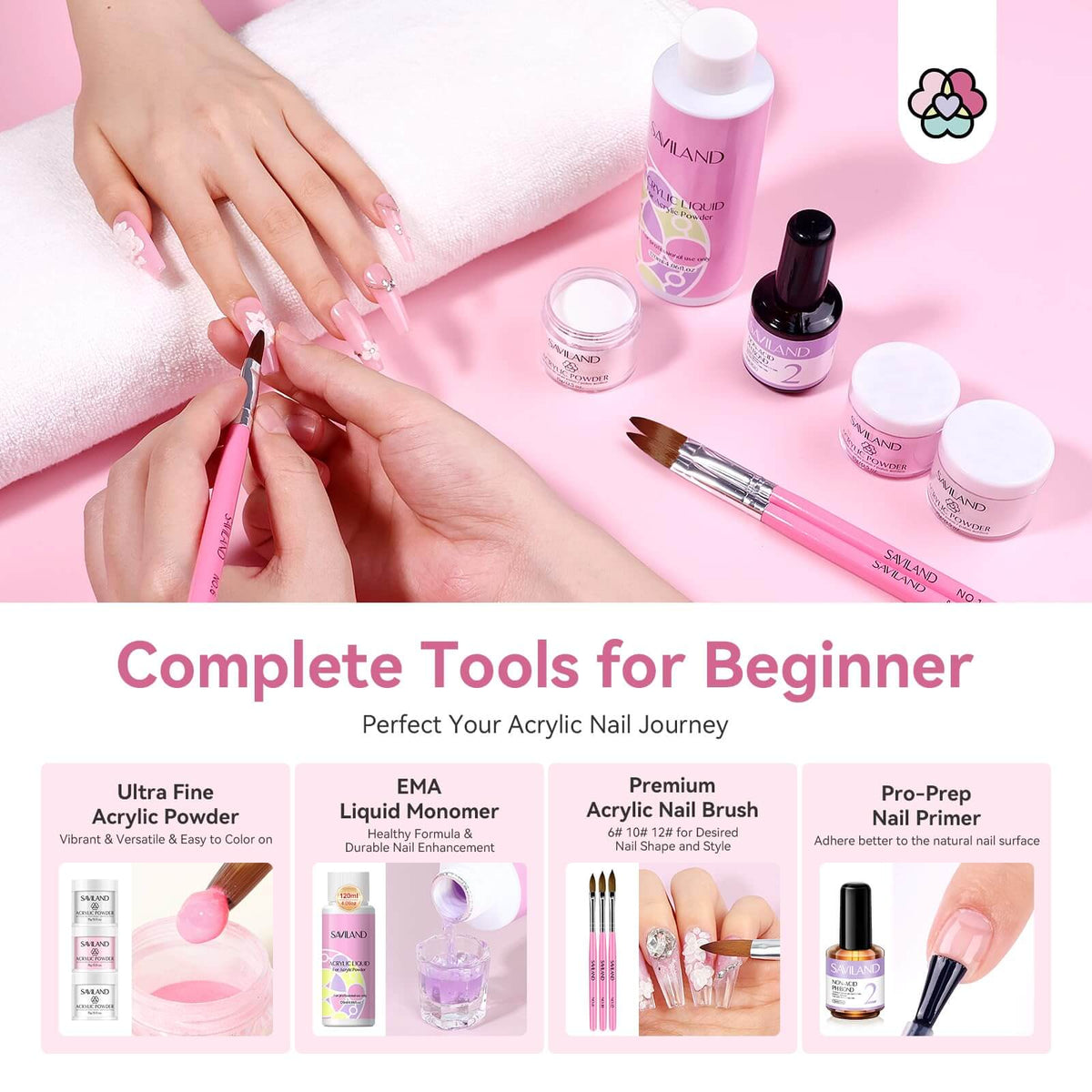 SAVILAND Acrylic Nail Kit with 180W U V Nail Lamp and Drill for Beginners