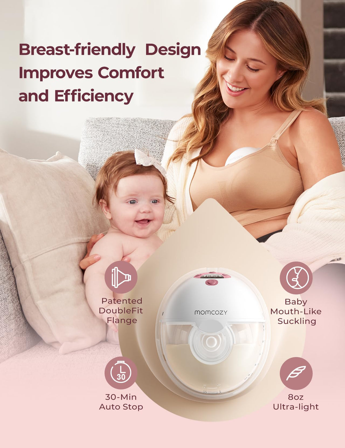 Momcozy M5 Smart APP Controlled Wearable Breast Pump, 2-Pack Cozy Red