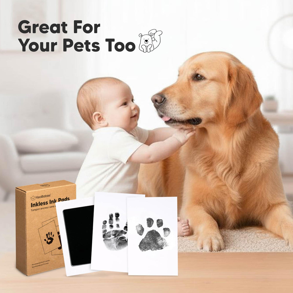4pk Inkless Baby Hand and Footprint Kit, Mess Free Ink Pads (Jet Black, R)
