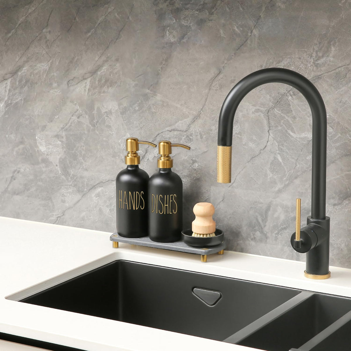 MOMEEMO Soap Dispenser Set Comes with Stainless Steel Pumps, Gold & Black