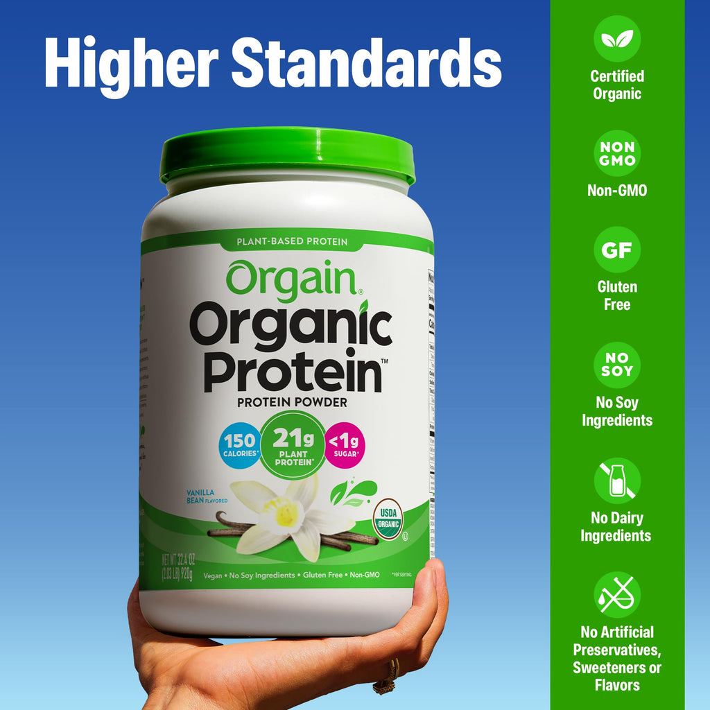 Orgain Organic Vegan 21g Protein Powder, Vanilla Bean, 2.03 lb