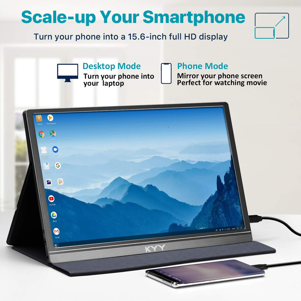 KYY Portable Monitor 15.6" 1080P Computer Monitor Screen Extender w/Cover