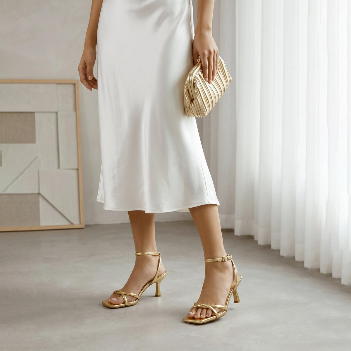 AIUNIIND Kitten Low Heel Sandals for Women, Strappy Square Open Toe Shoes