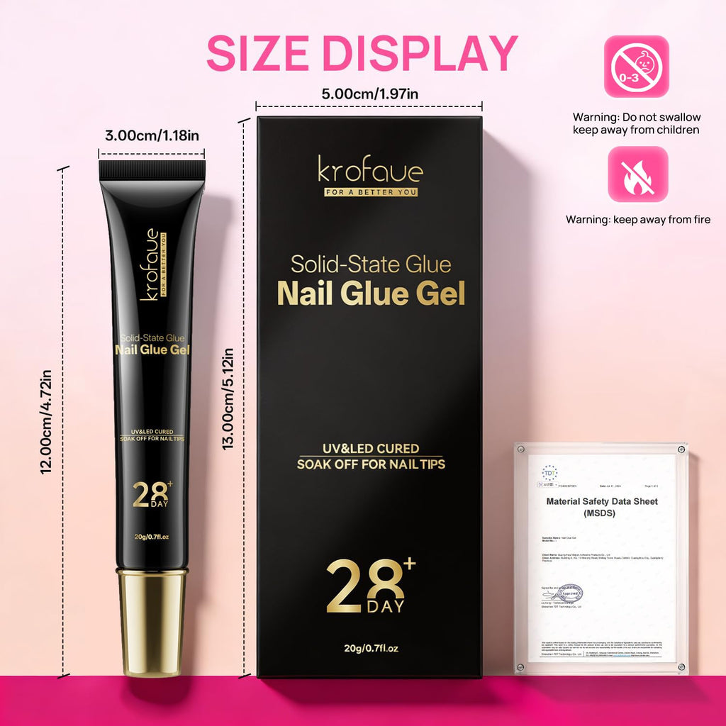 Krofaue Solid Nail Glue Gel 4 Pack, Press On Nail Glue, Strong Bond