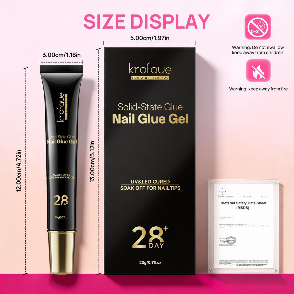 Krofaue Solid Nail Glue Gel 4 Pack, Press On Nail Glue, Strong Bond