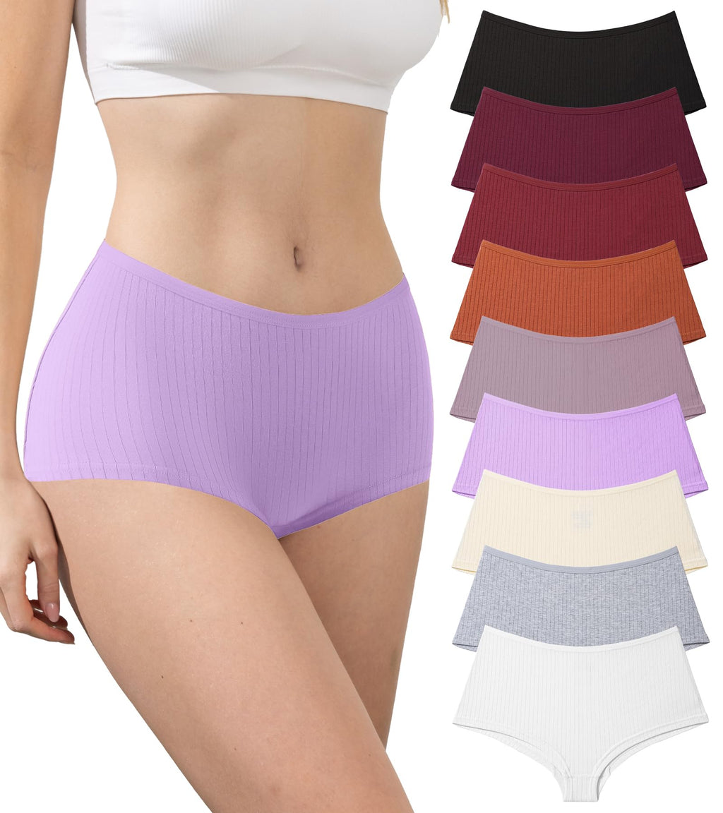 SIONCY 9 Pack Boy Shorts Underwear for Women Cotton Boxer Briefs, L