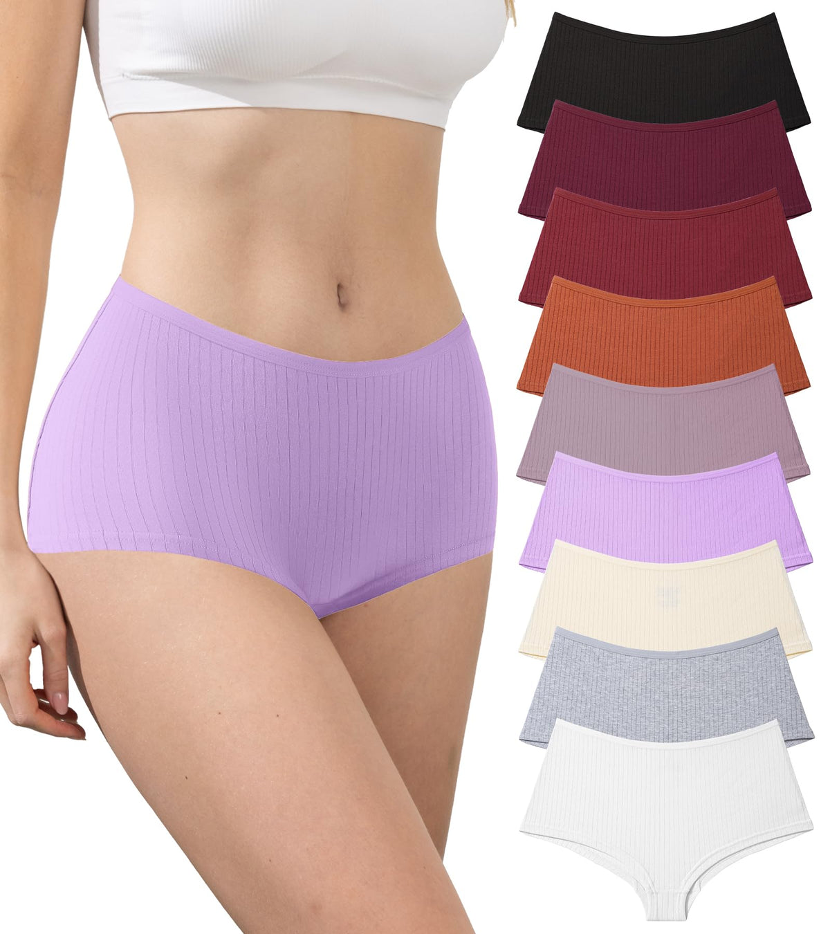 SIONCY 9 Pack Boy Shorts Underwear for Women Cotton Boxer Briefs, L
