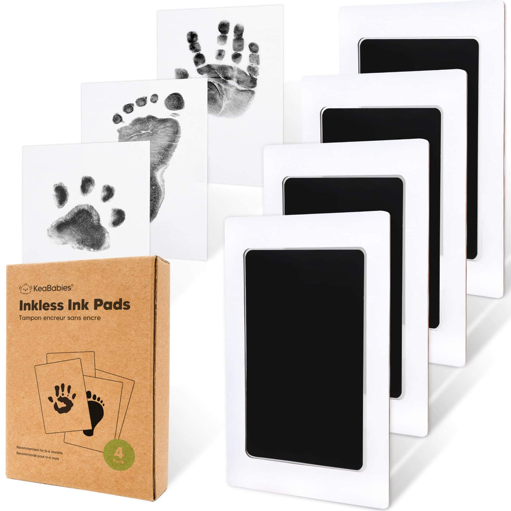 4pk Inkless Baby Hand and Footprint Kit, Mess Free Ink Pads (Jet Black, R)