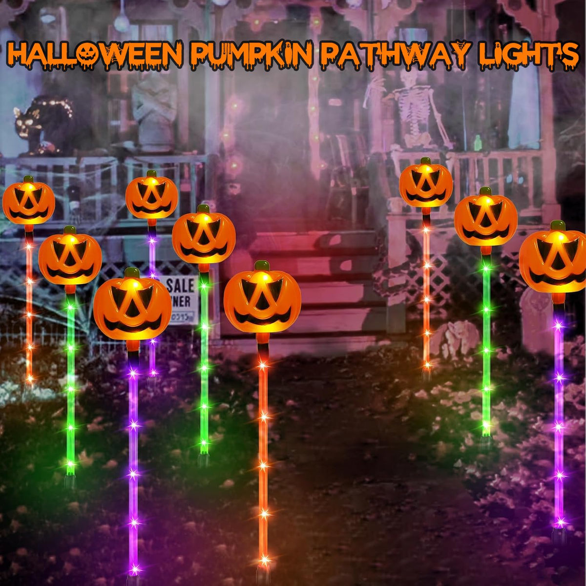 12 Pack Solar Pumpkin Lights Outdoor Waterproof for Halloween Decorations