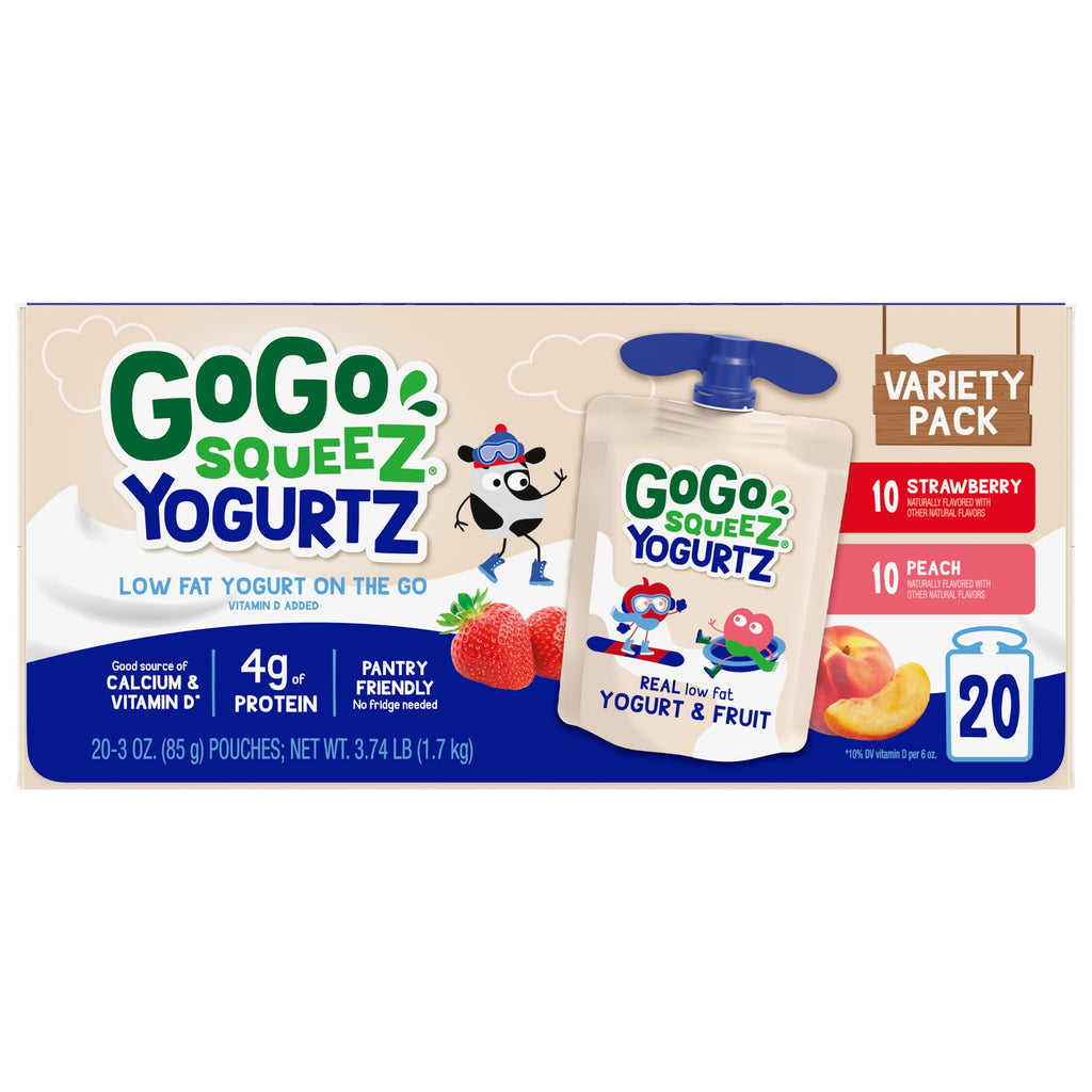 GoGo squeeZ Low Fat YogurtZ Variety Pack, 3 oz Pouches, 20 Count