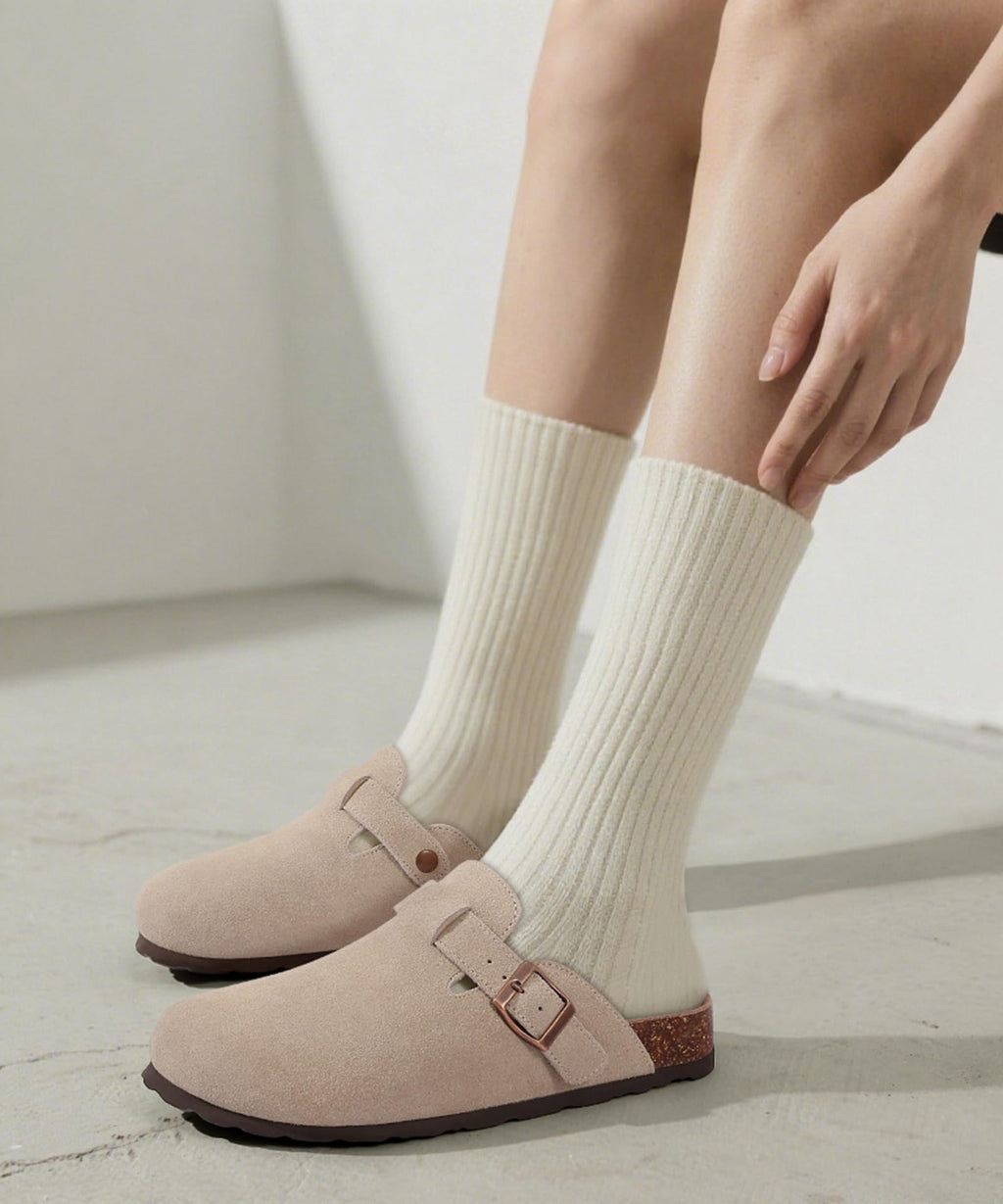 KIDMI Genuine Suede Clogs for Women Men Cork Footbed Mules Potato Shoes