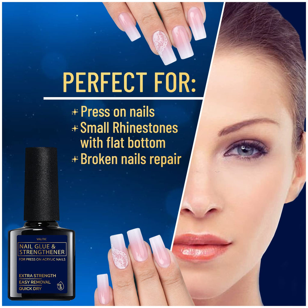 VALITIC Strong Nail Glue and Strengthener for Press Ons, 2 Pack