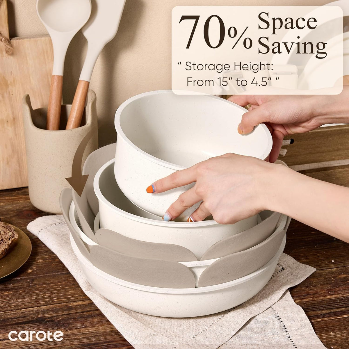 CAROTE 26pcs Pots and Pans Set Non Stick, Cookware Set Detachable Handle