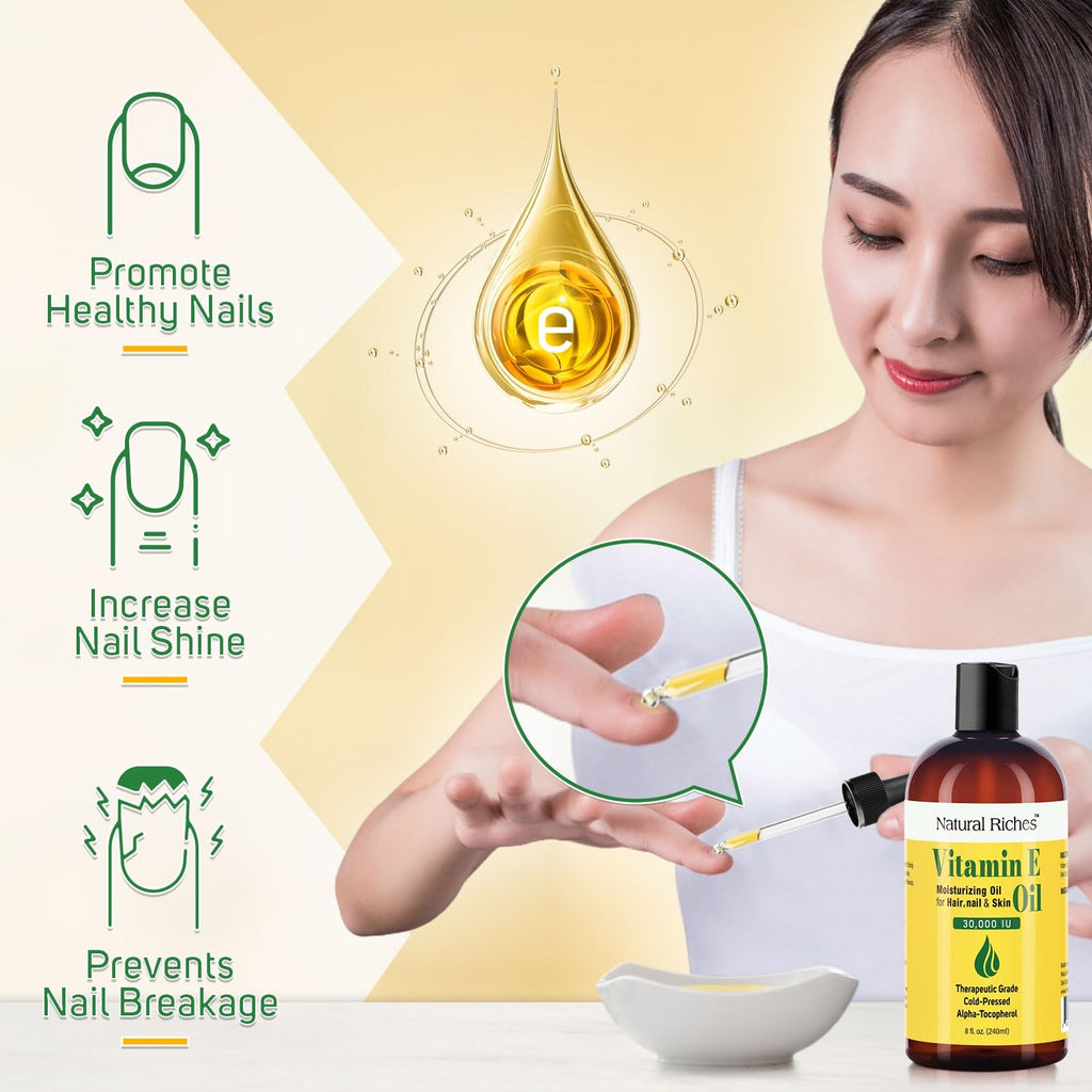 Vitamin E Oil for Skin, Face, Hair & Nails 8 Fl Oz - 30,000 IU