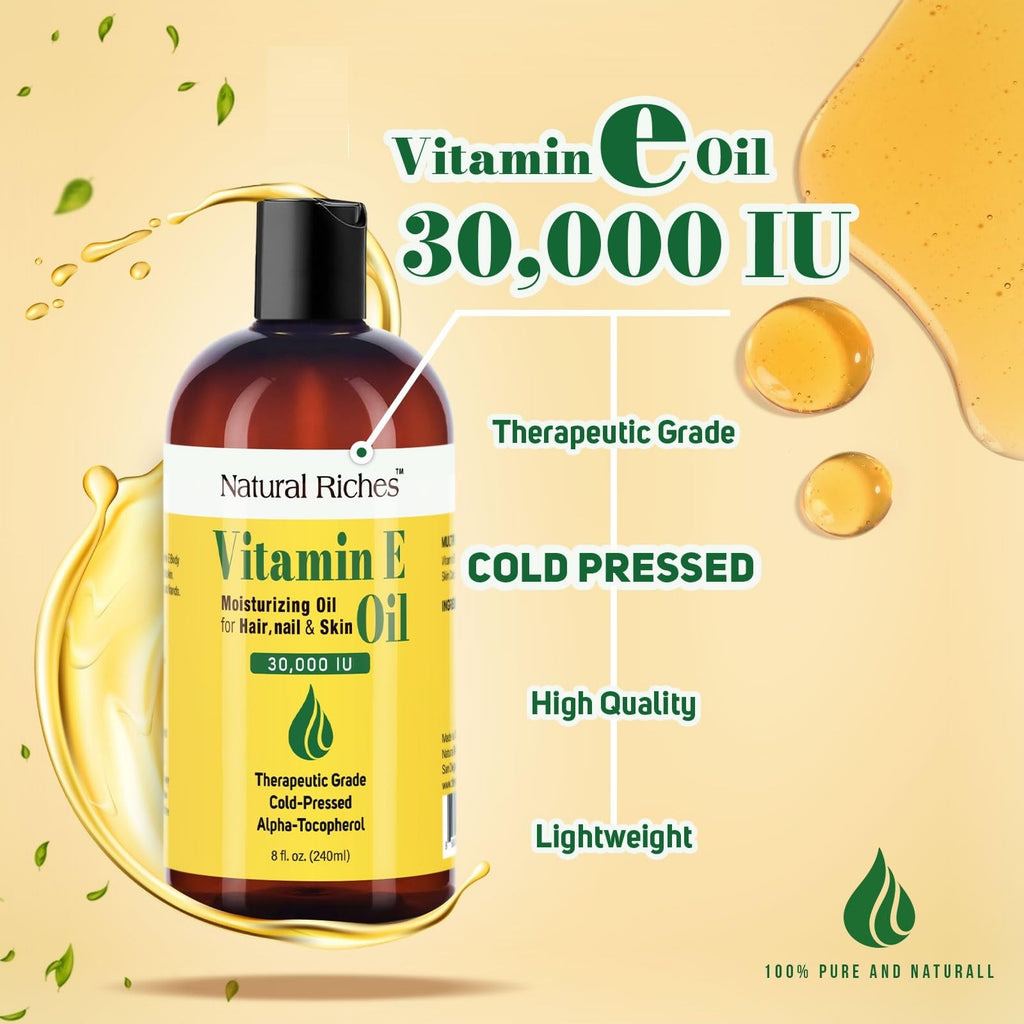 Vitamin E Oil for Skin, Face, Hair & Nails 8 Fl Oz - 30,000 IU