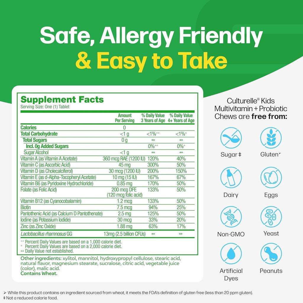 Culturelle Kids Multivitamin + Probiotic Chewable, Ages 3+, 50 Count