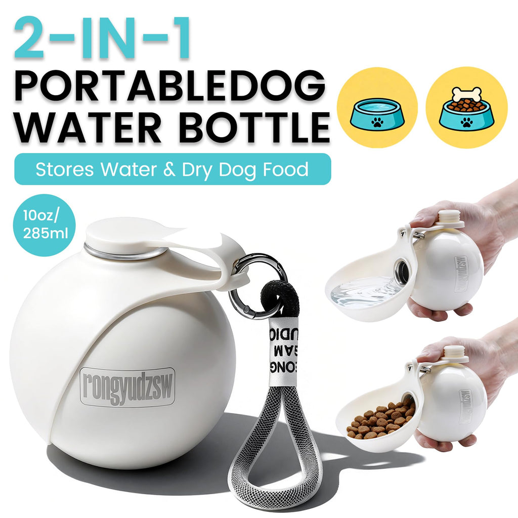 2-in-1 Portable Dog Water Bottle with Bowl, 285 ml, Leak-Proof Stainless Steel Dog Travel Water Bottle with Silicone Foldable Bowl, Suitable for Small Dogs on Walks and Outdoor Hikes