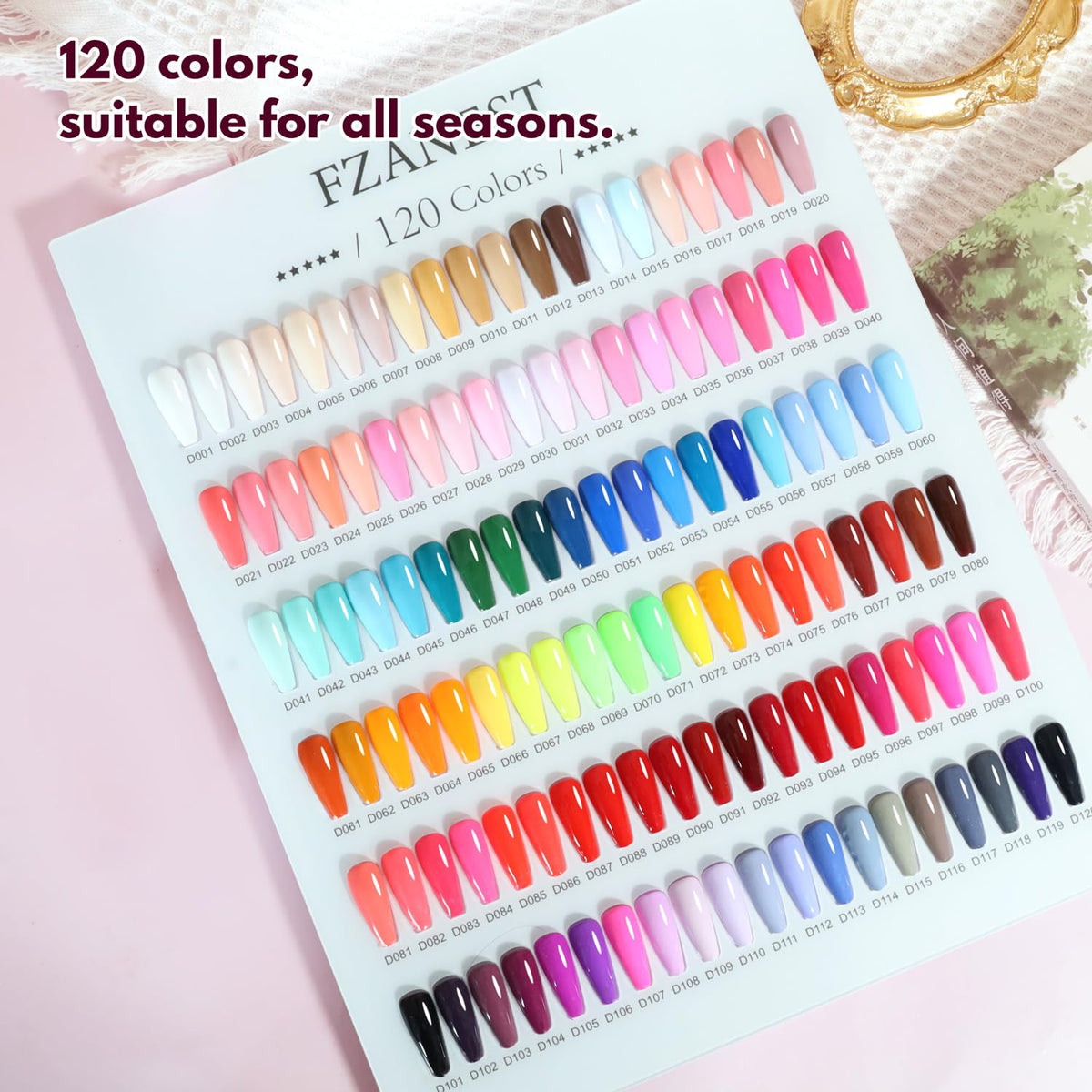 FZANEST 130Pcs Gel Nail Polish Set, 15ml Full Size 120 Bright Colors With Rubber Base Gel/Top Coat/Chrome-proof Matte Top Coat/Bloomming/Nail Tip Glue Kit for Nail Salon Hema-free Tpo-free