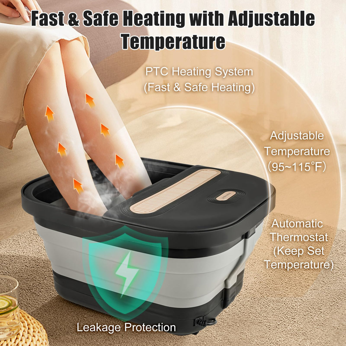 FOFOJÔY Collapsible Foot Spa Bath with Massager and Heat and Bubble Jets, Temperature Control, Remote Control, Pumice Stone, Pedicure Foot Spa for Relaxation Gift for Women Man