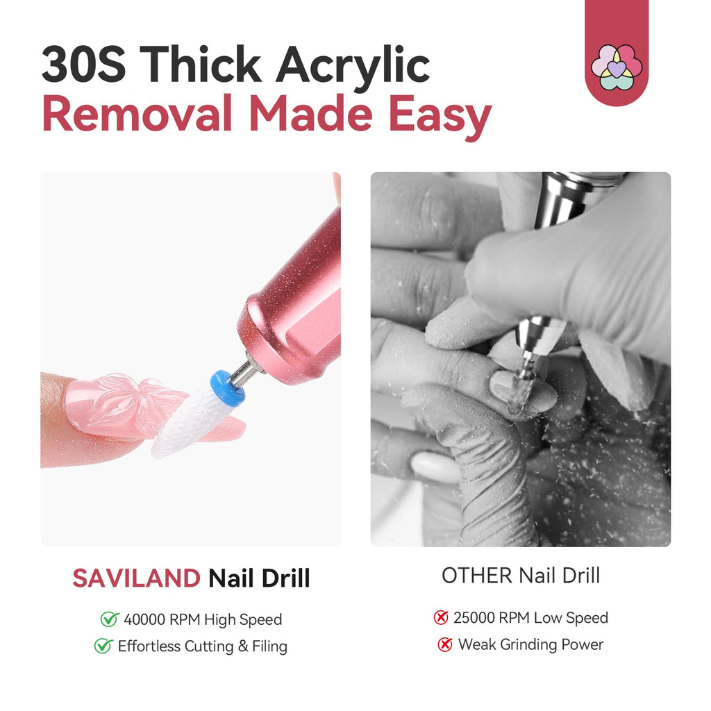SAVILAND Electric Nail Drill 30S Fast Removal 40000RPM for Acrylic Nails
